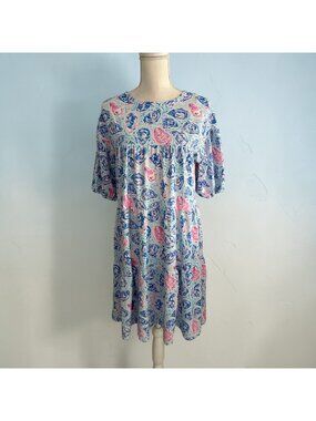SIMPLY SOUTHERN Oyster Print UPF 50+ Puff Tier Swing Dress NEW NWT Large